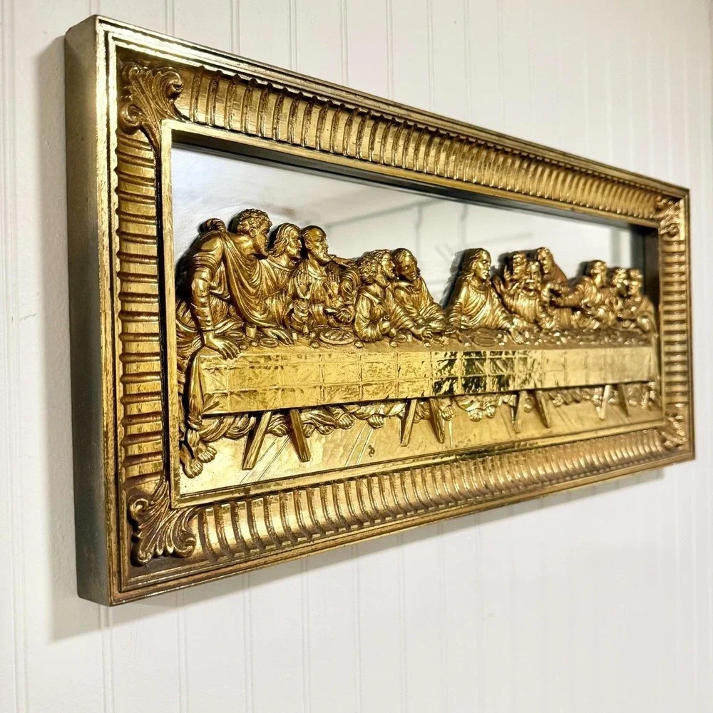 Vintage Home Interior Last Supper 3D Gold Mirror Wall Christian Religious Art